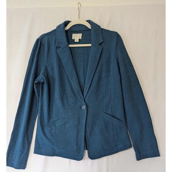 Caslon Women's Teal Blue Knit Blazer Jacket Long Sleeve Casual Career Size L New - Picture 1 of 8
